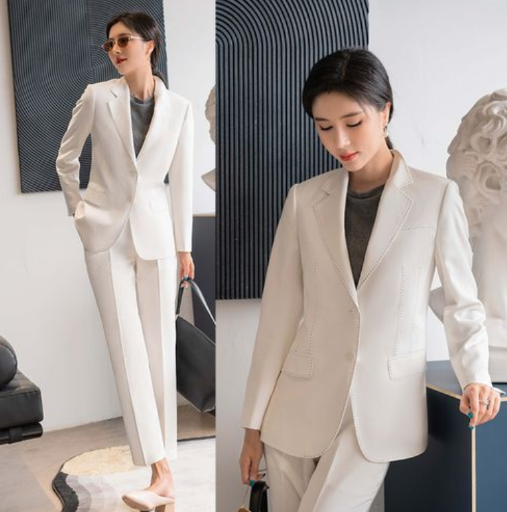 白色女士小西裝套裝，職業女士西裝氣質高雅,果斷干練